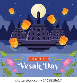 Vesak Day background. Happy Vesak day Celebration. Holy Day For Buddhists. Happy Buddha Day. Siddhartha Gautama. Vector Illustration design for poster, Banner, Greeting, Card. May 23. May 23rd.