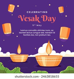 Vesak Day background. Happy Vesak day Celebration. Holy Day For Buddhists. Happy Buddha Day. Siddhartha Gautama. Vector Illustration design for poster, Banner, Greeting, Card. May 23. May 23rd.