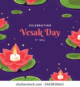 Vesak Day background. Happy Vesak day Celebration. Holy Day For Buddhists. Happy Buddha Day. Siddhartha Gautama. Vector Illustration design for poster, Banner, Greeting, Card. May 23. May 23rd.