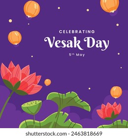 Vesak Day background. Happy Vesak day Celebration. Holy Day For Buddhists. Happy Buddha Day. Siddhartha Gautama. Vector Illustration design for poster, Banner, Greeting, Card. May 23. May 23rd.