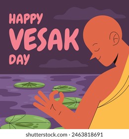 Vesak Day background. Happy Vesak day Celebration. Holy Day For Buddhists. Happy Buddha Day. Siddhartha Gautama. Vector Illustration design for poster, Banner, Greeting, Card. May 23. May 23rd.