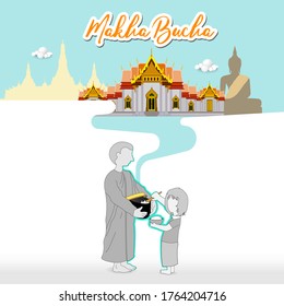 Vesak day banner Big Buddha statue temple religion of template vector background - buddha receive food