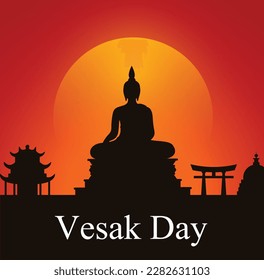 Vesak day banner with Buddha Sign Stand Up on lotus and full moon on lotus abstract texture background vector design