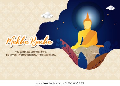 Vesak day banner of frame Big Buddha statue of frame vector background - Temple religion Thailand culture