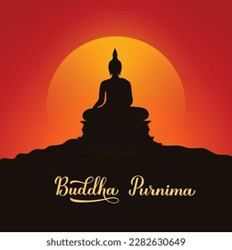 Vesak day banner with The Lord Buddha meditated under Bodhi trees on a full moon night near the stream vector design