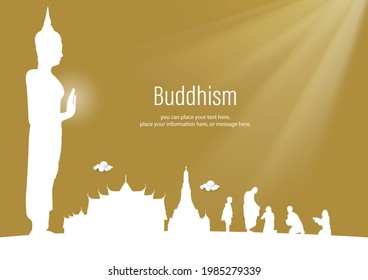 Vesak Day banner with the silhouette of buddha statue and decorative vector background - Buddhism holidays culture Thailand, banner template design