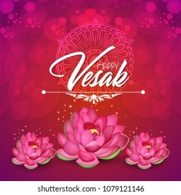 Vesak Day or Buddha Purnima with buddha and lotus illustration