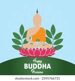 Vesak Day Buddha Purnima wishes greetings Card Template with silhouette of Buddha seated on a lotus flower