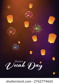 Vesak Day celebration lanterns lights and spiritual festive atmosphere vector poster