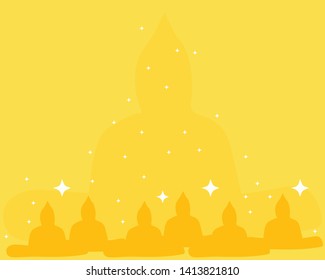 vesak day concept: There are many Buddha statue on light golden background