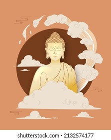 Vesak Day Creative Concept for Card or Banner. Vesak Day is a holy day for Buddhists. Happy Buddha Day with Siddhartha Gautama Statue Design Vector Illustration