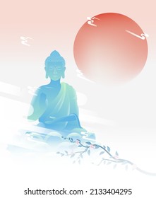 Vesak Day Creative Concept for Card or Banner. Vesak Day is a holy day for Buddhists. Happy Buddha Day with Siddhartha Gautama Statue Design Vector Illustration