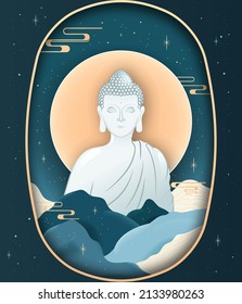 Vesak Day Creative Concept for Card or Banner. Vesak Day is a holy day for Buddhists. Happy Buddha Day with Siddhartha Gautama Statue Design Vector Illustration