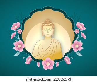 Vesak Day Creative Concept for Card or Banner. Vesak Day is a holy day for Buddhists. Happy Buddha Day with Siddhartha Gautama Statue Design Vector Illustration