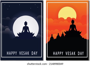 Vesak Day Creative Concept for Card or Banner. Vesak Day is a holy day for Buddhists. Happy Buddha Day with Siddhartha Gautama Statue Design Vector Illustration