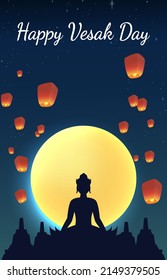 Vesak Day Creative Concept for Card or Banner. Vesak Day is a holy day for Buddhists. Happy Buddha Day with Siddhartha Gautama Statue Design Vector Illustration