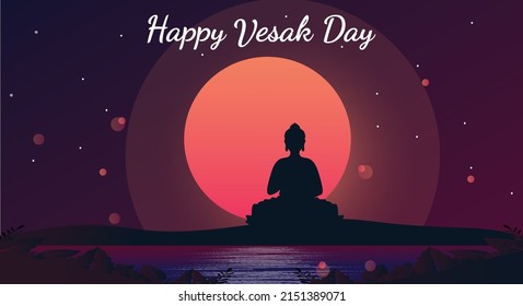 Vesak Day Creative Concept for Card or Banner. Vesak Day is a holy day for Buddhists. Happy Buddha Day with Siddhartha Gautama Statue Design Vector Illustration