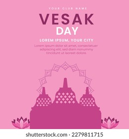 Vesak Day Creative Concept for Card or Banner template illustration. with temple, bell, lantern. 
