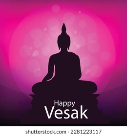 Vesak Day Creative Concept for Card or Banner. Vesak Day is a holy day for Buddhists. Happy Buddha Day with Siddhartha Gautama Statue Design Vector Illustration