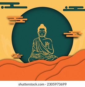 Vesak Day Creative Concept for Card or banner . Buddha Day With Siddhartha Gautama Statue Design Vector Illustration