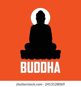 Concepto creativo de Vesak Day para tarjeta o pancarta. El Día de Vesak es una festividad para los budistas. Feliz Día de Buda con la ilustración del vector de diseño de estatua de Siddhartha Gautama