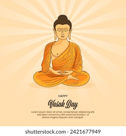 Vesak Day Creative Concept for Card or Banner. Vesak Day is a holy day for Buddhists. Happy Vesak Day with Siddhartha Gautama Statue Design