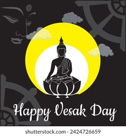 Vesak Day Creative Concept for Card or Banner. Vesak Day is a holy day for Buddhists. Happy Buddha Day with Siddhartha Gautama Statue Design Vector