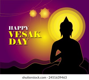 Vesak Day Concepto Creativo para Tarjeta o Anuncio. El Día de Vesak es un día sagrado para los budistas. Feliz Día de Buda con la Ilustración vectorial de Diseño de Estatua Siddhartha Gautama. Vesak Poya, Vesak En Sri Lanka