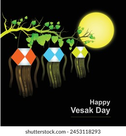 Vesak Day Creative Concept for Card or Banner. Celebration Background Art, Happy vesak day wish.