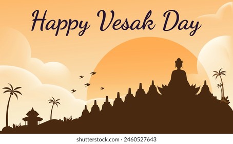 Vesak Day Concepto Creativo para Tarjeta o Anuncio. El Día de Vesak es un día sagrado para los budistas. Feliz Día de Buda con Siddhartha Gautama Ilustración vectorial de Diseño de Estatua