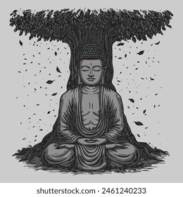 Vesak Day Concepto Creativo para Tarjeta o Anuncio. El Día de Vesak es un día sagrado para los budistas. Feliz Día de Buda con Siddhartha Gautama Estatua Diseño Vector, blanco y negro