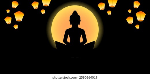 Vesak Day Creative Concept for Card or Banner. Illustration of Buddha silhouette. Buddha Purnima design background template