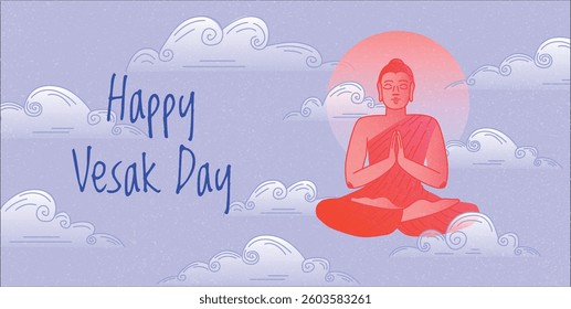 Vesak Day Creative Concept for Card or Banner. Buddha Purnima. Happy Buddha Day. Buddha Jayanti celebration. Vector illustration for social media, web banners and greeting cards.