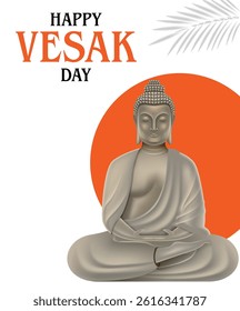 Vesak Day Creative Concept for Card or Banner. Vesak Day is a holy day for Buddhists. Happy Buddha Day with Siddhartha Gautama Statue Design Vector Illustration