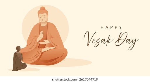 Vesak Day Creative Concept for Card or Banner. Vesak Day is a holy day for Buddhists. Happy Buddha Day with Siddhartha Gautama Statue Design Vector Illustration
