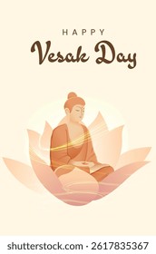 Vesak Day Creative Concept for Card or Banner. Vesak Day is a holy day for Buddhists. Happy Buddha Day with Siddhartha Gautama Statue Design Vector Illustration