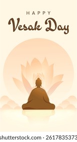 Vesak Day Creative Concept for Card or Banner. Vesak Day is a holy day for Buddhists. Happy Buddha Day with Siddhartha Gautama Statue Design Vector Illustration