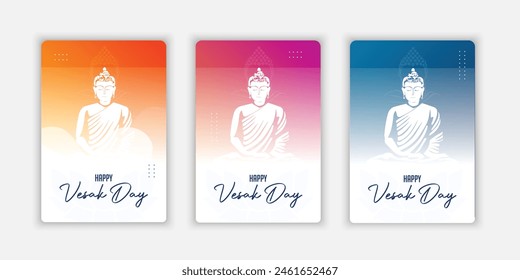 Vesak day design Stories Collection. Vesak day template stories suitable for promotion, marketing etc. Happy Vesak Day background with shinny Lord Buddha silhouette