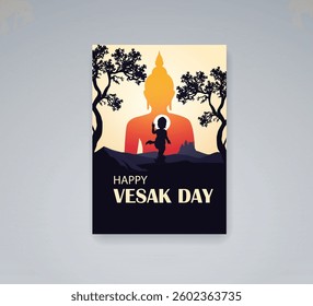 Vesak Day greeting card featuring silhouette of Buddha in the background flyer