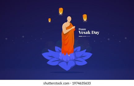 Vesak Day greetings with illustration of Buddhist characters praying