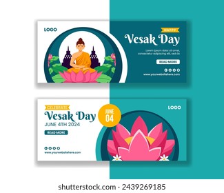 Vesak Día Horizontal Banner Dibujo Animado Plano Dibujado A Mano Plantillas Ilustración De Fondo
