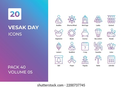 Vesak Day icons collection. Set contains such Icons as asia, asian, buddha, car, cobra, culture, and more