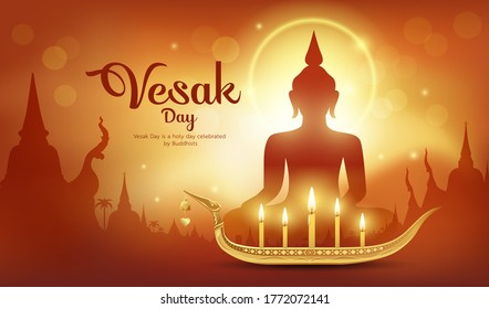 Vesak Day, It is an important day of Buddhism and the world. abstract orange background vector and Illustration