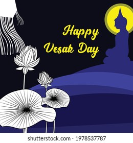
Vesak day with scenery Silhouette The Lord Buddha meditated intuit under Bodhi trees and radiance light vector design