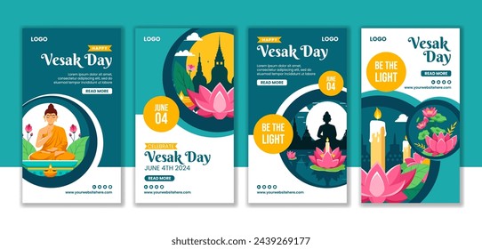 Vesak Day Social Media Stories Flat Cartoon Hand Drawn Templates Background Illustration
