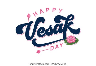 Vesak Day Typografie Design, Vesak Day Text Vektorgrafik, Vesak Day Schriftzug mit Lotusblume