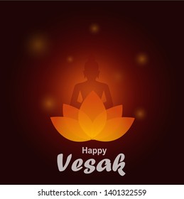 Vesak day vector illustration, Buddha with lotus flower.