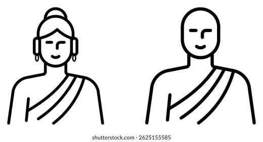Vesak icon set. It includes Buddha. Vesak day, Buddhism. Buddha icon vector stock illustration.