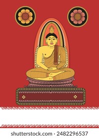 Vesak Poya Day. Becoming a Buddha, also known as attaining enlightenment, is a profound spiritual achievement in Buddhism, Traditional illustration Art