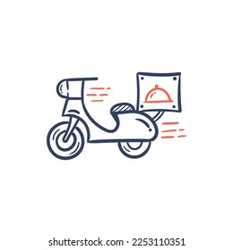 Vespa brought a box of food order delivery line icon doodle drawing vector illustration